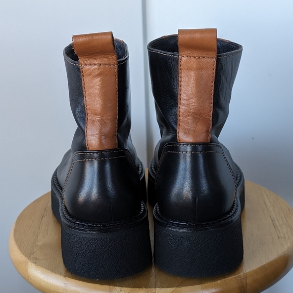 Billi Bi Black Leather Combat Boots - Picture 4 of 8